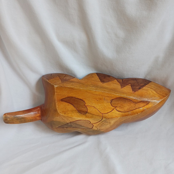 Vintage Monkeypod Wood Hand Carved Leaf Bowl 18 Inch - Picture 4 of 6